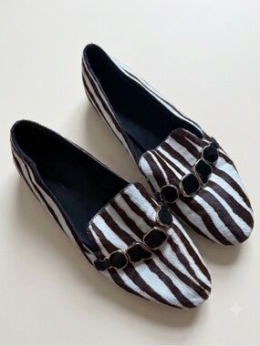 What For Sz 5.5 (36) Zebra Pony Hair Bedazzle Loafers